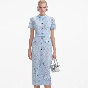 self-portrait Blue Lace Cotton Midi Dress Size US6 - MSRP $615 -  NWT